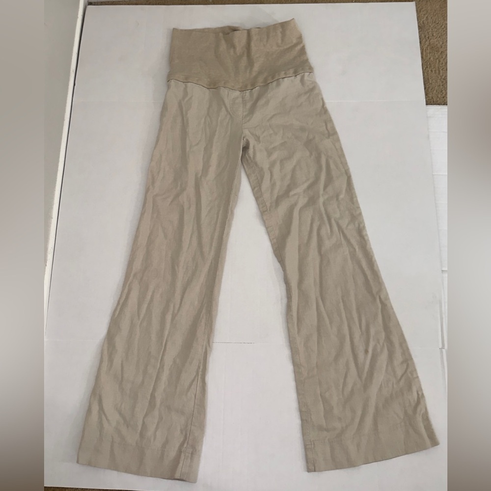 Coastal Maternity linen blend pants beige linen blend straight leg pants Arden b